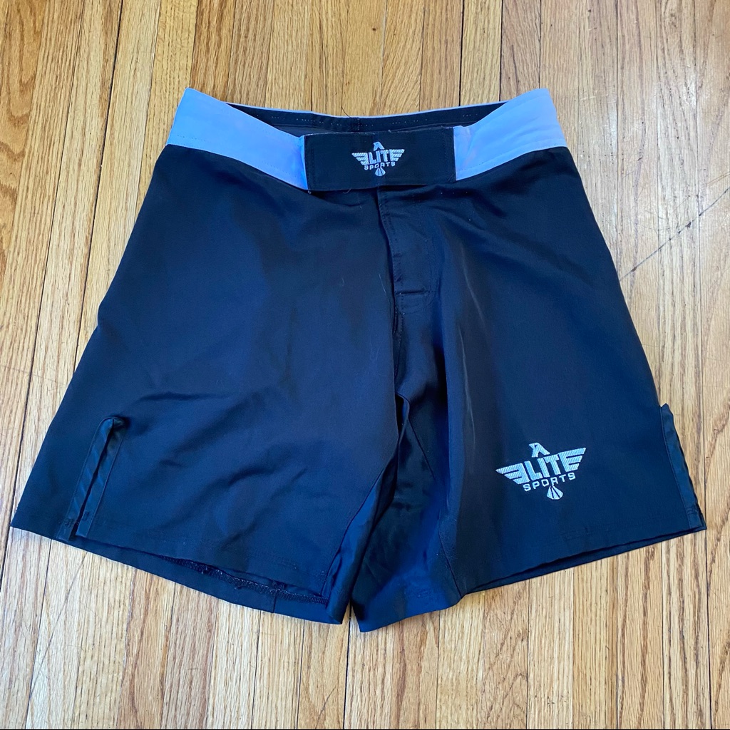 Elite Sports Small Boxing Shorts Black Mma Fighting Training Trunks